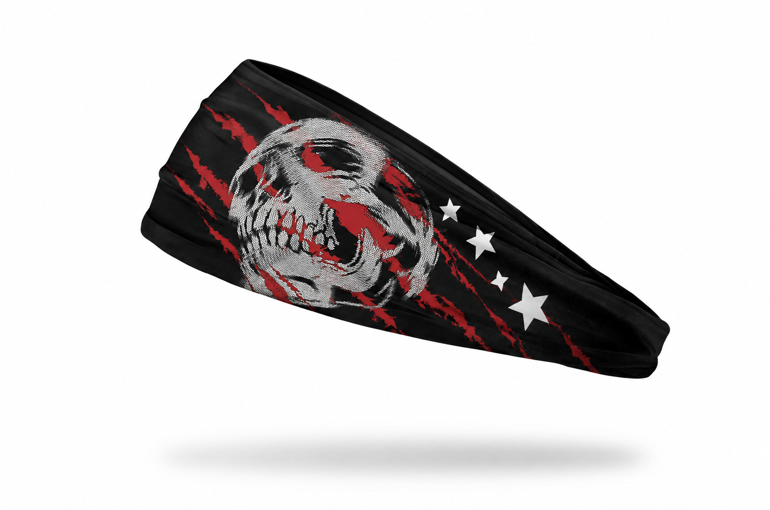 A custom headband for Combat Iron that is black with skulls covered in cupcake icing. - Side 1